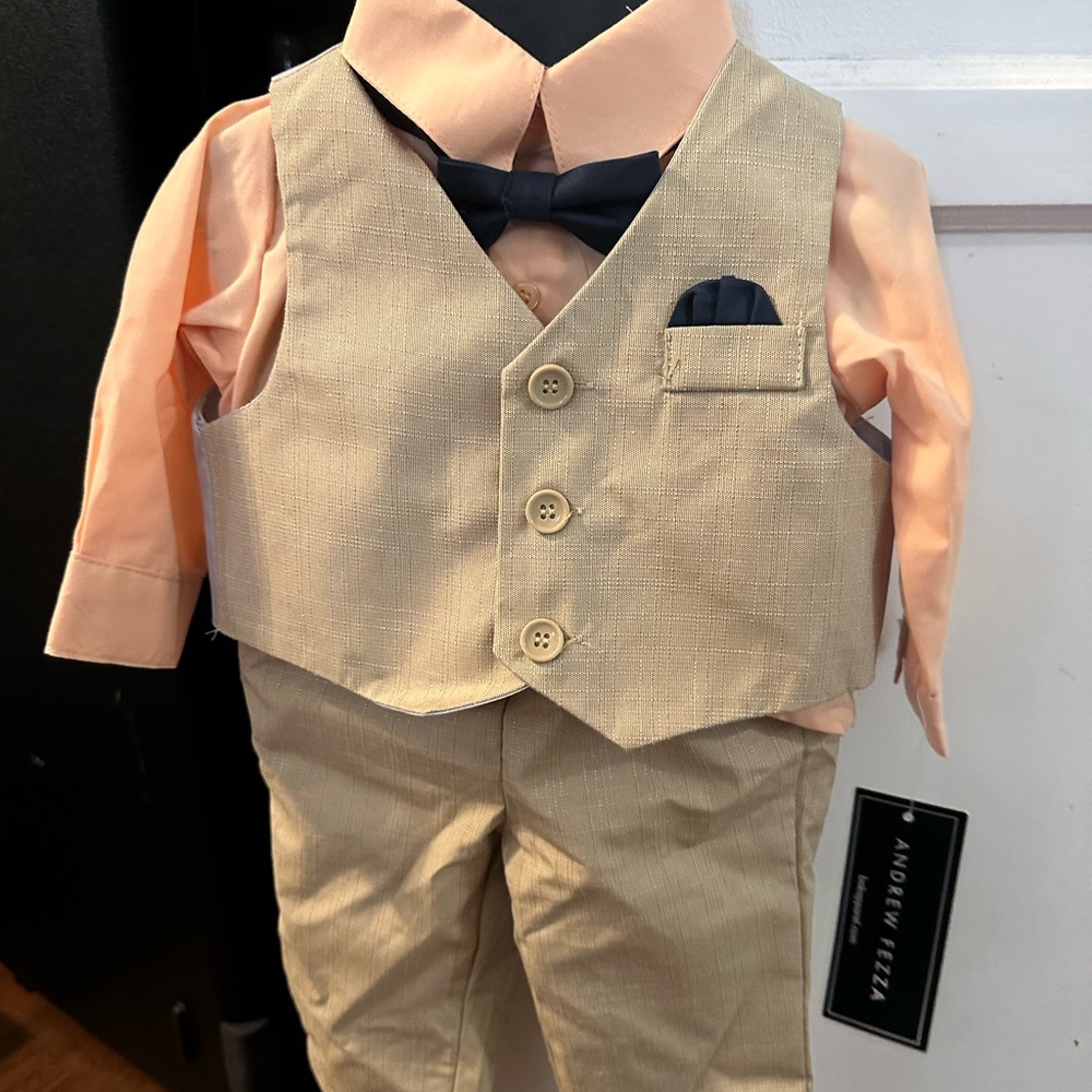 Andrew Fezza Kids Tan Vest Set with Peach Shirt